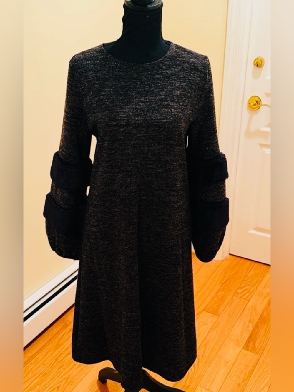 Belladonna Elegant Fur designed Long Sleeve Black with Silver Lurex Material